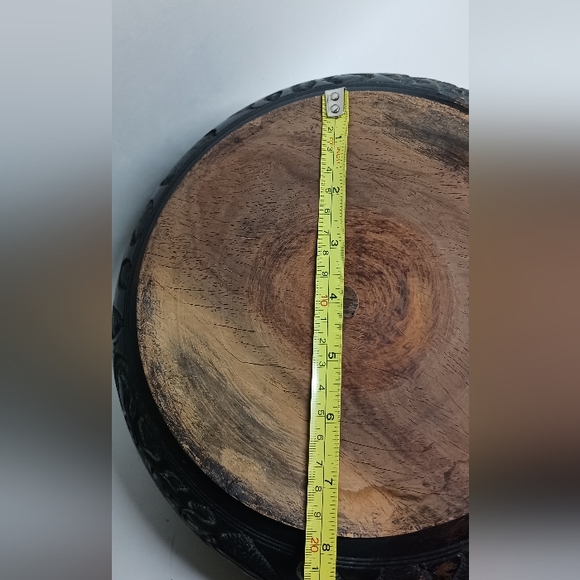 African Wood Bowl Hand Carved Safari Rhinoceros Elephant Ebony South Africa 11.5 - Picture 5 of 8